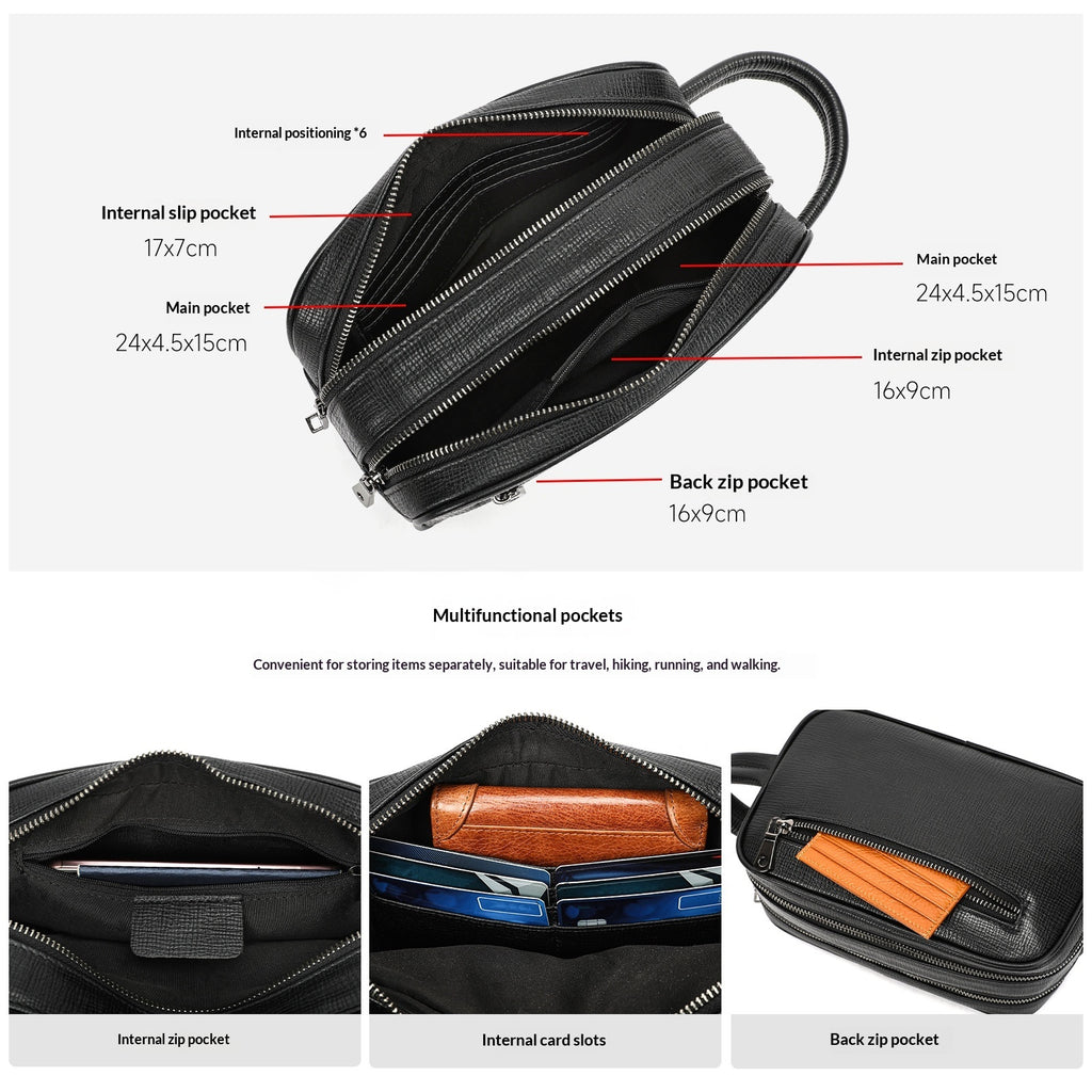 Men's Genuine Leather Business Clutch Bag Full-Grain Cowhide