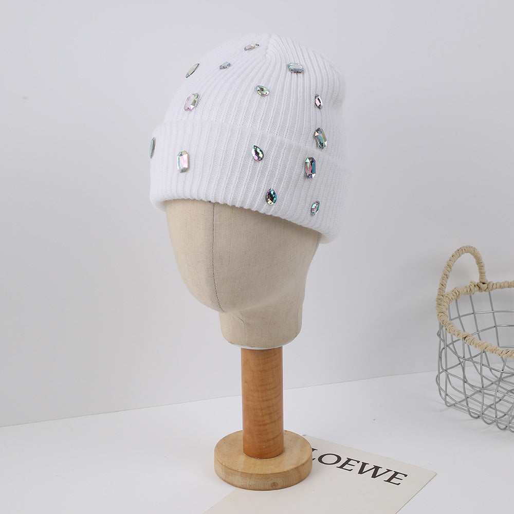 Multi-purpose Rhinestone-decorated Knit Hat