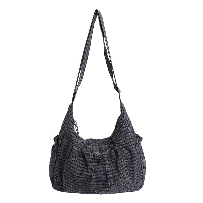 Designer-style Plaid Drawstring Bag With Hanging Buckle Cheerful Vibe Can Be Worn As A Shoulder Bag Or Crossbody Bag
