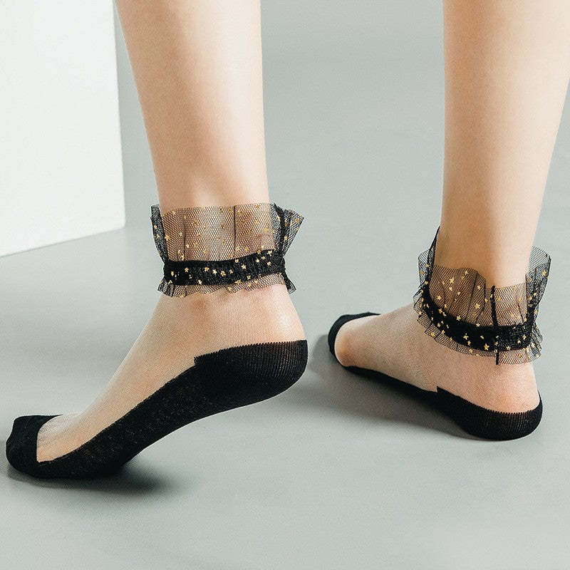 Star Chiffon Short Socks For Women, Ultra-thin Transparent Glass Fiber Starry Crystal Socks