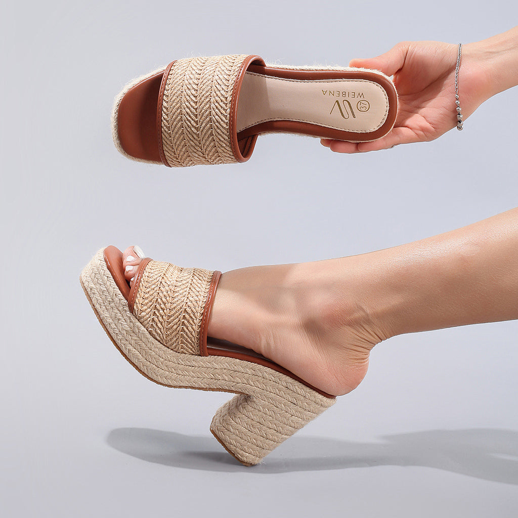Hemp-rope Wedge Espadrilles With A Strappy High Heel