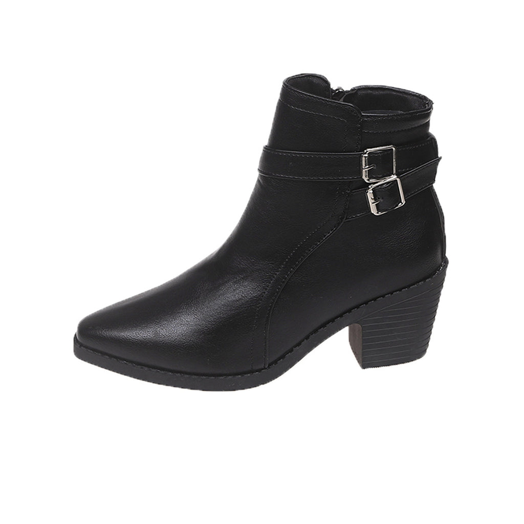 Autumn New Leather Belt Buckle Ankle Boots
