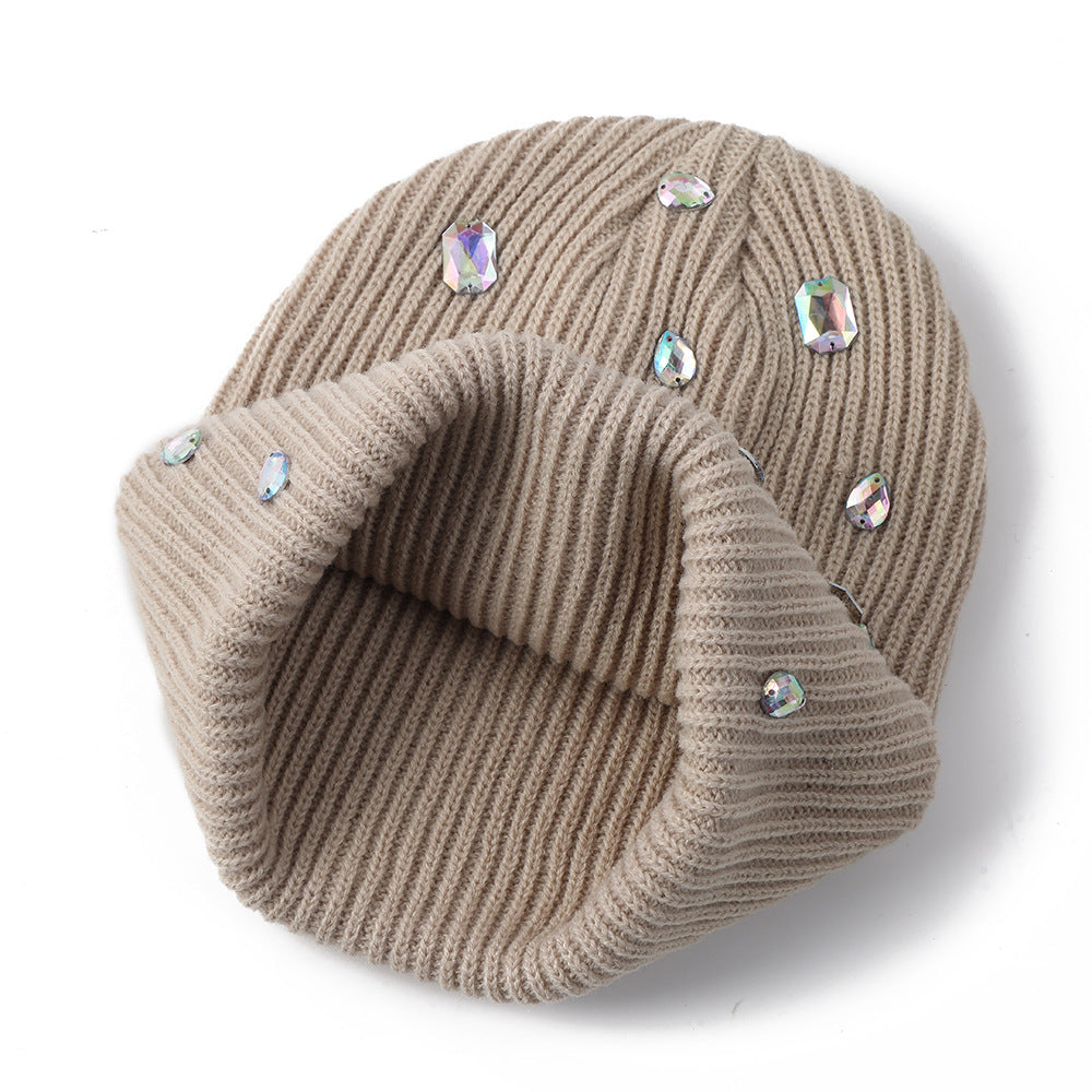 Multi-purpose Rhinestone-decorated Knit Hat