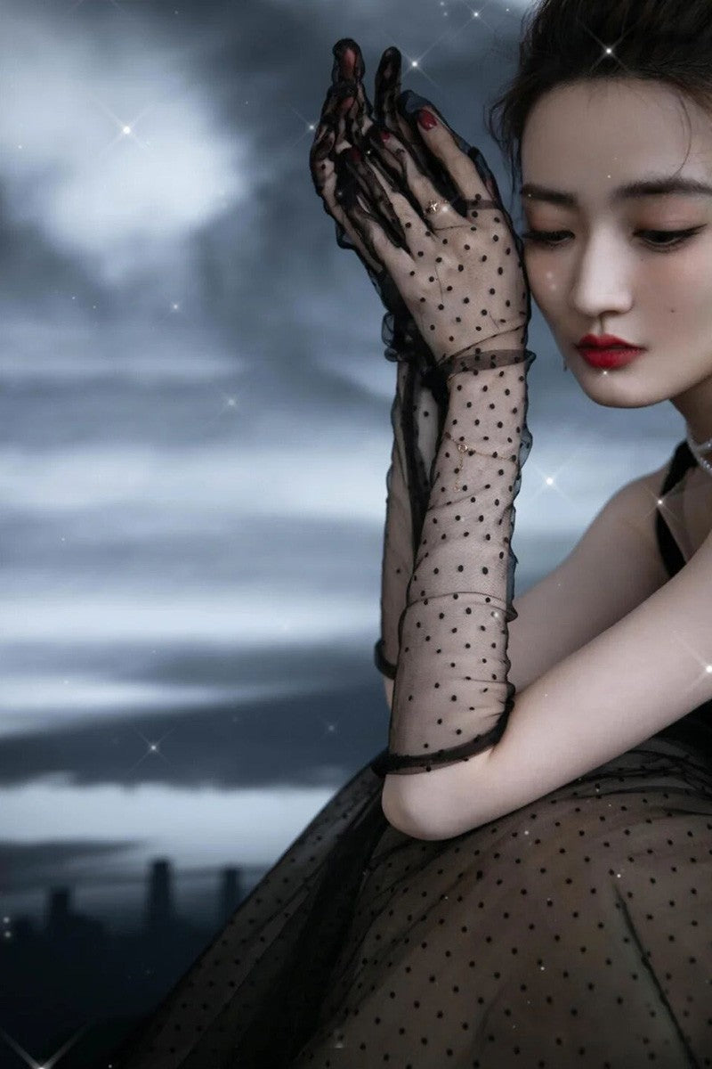 Black Satin Fabric Gloves Long Bag Finger Evening Dress Banquet Photography Jewelry Hepburn Style