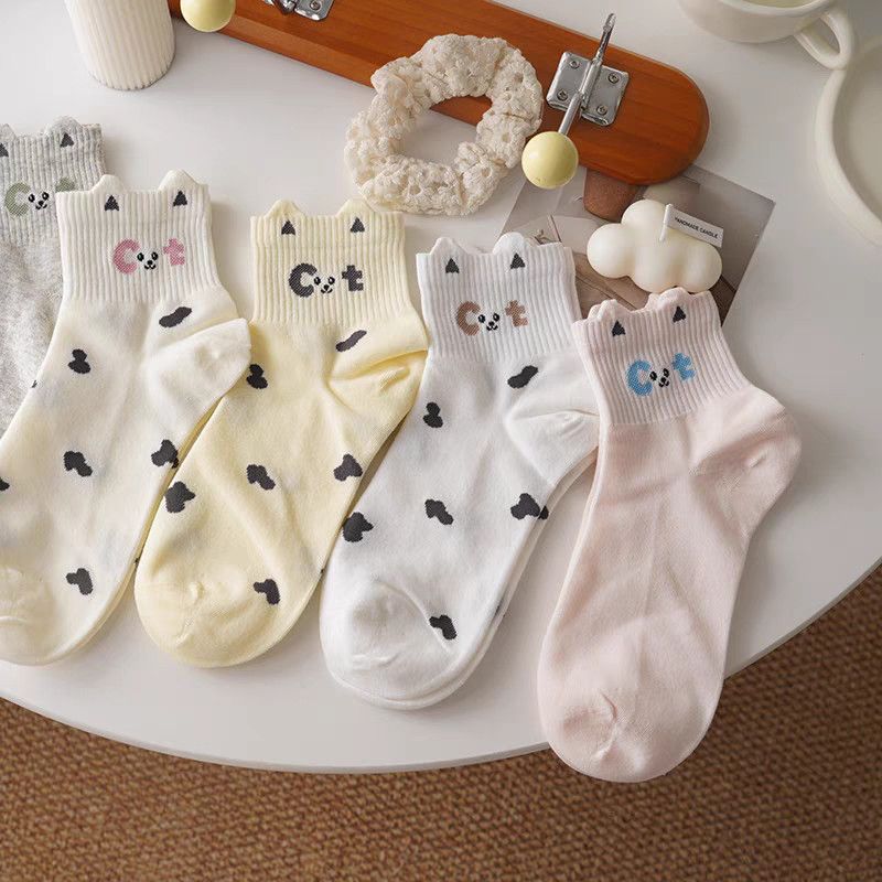 Coquette Heart Print Ankle Socks, Ruffle Cuff Pastel Knit Socks, Women's Cute Casual Socks For Everyday & Sneakers