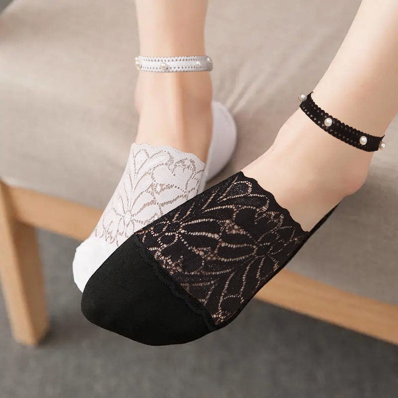 Deep Mouth Lace Lace Elastic Band Bead Boat Socks Fashionable And Versatile With Invisible Socks For Women