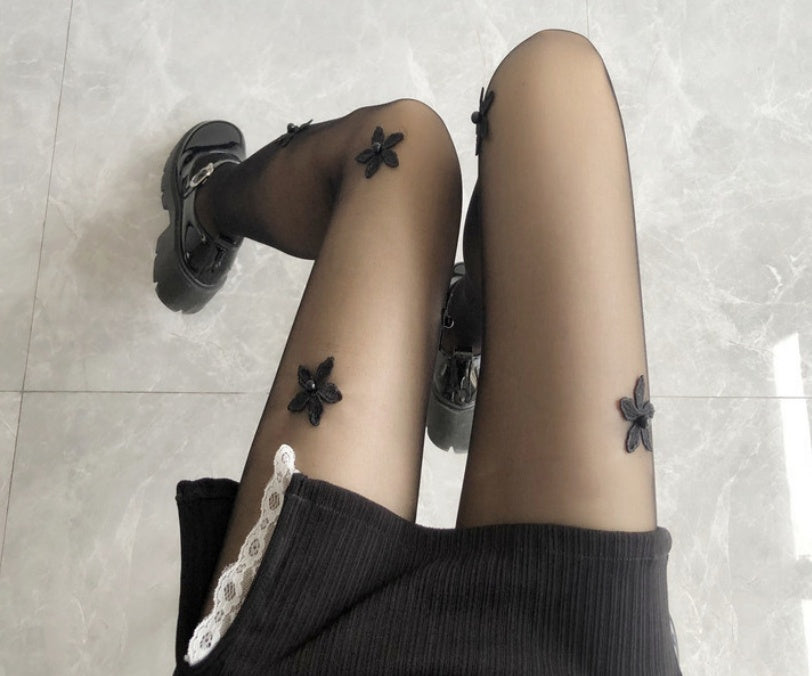Pearl Flower Silk Stockings For Women In Summer, Thin Cut, Anti Hook Silk Jumpsuit, Sexy Black Silk Socks