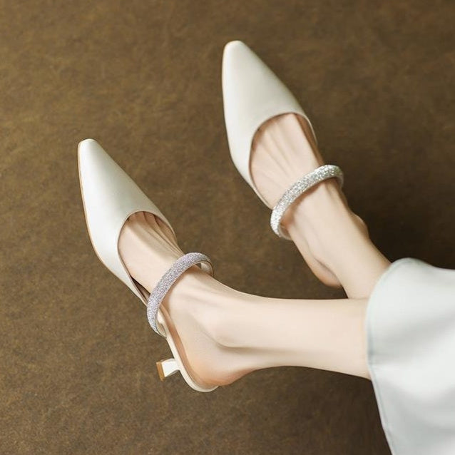 Stylish Stiletto Heels With Rhinestone Detailing And A Closed Toe