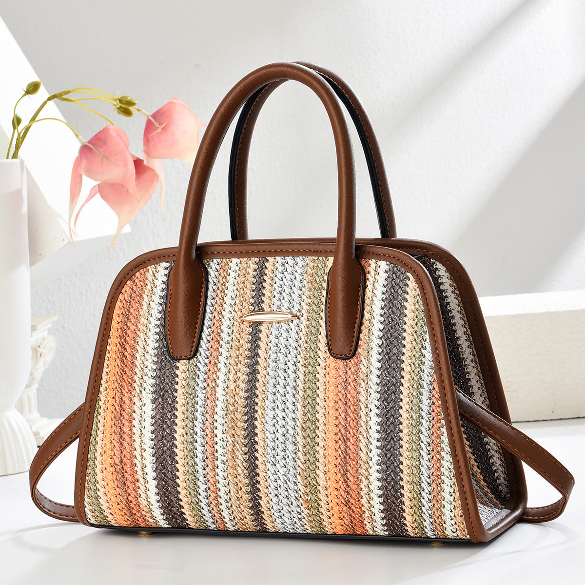 Contrast-color Commuter Handbag For Women