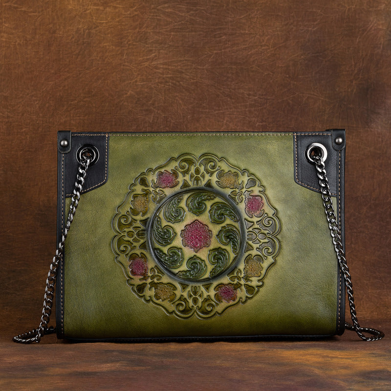 Large-Capacity ShoulderCrossbody Top-Grain Leather Tote Bag