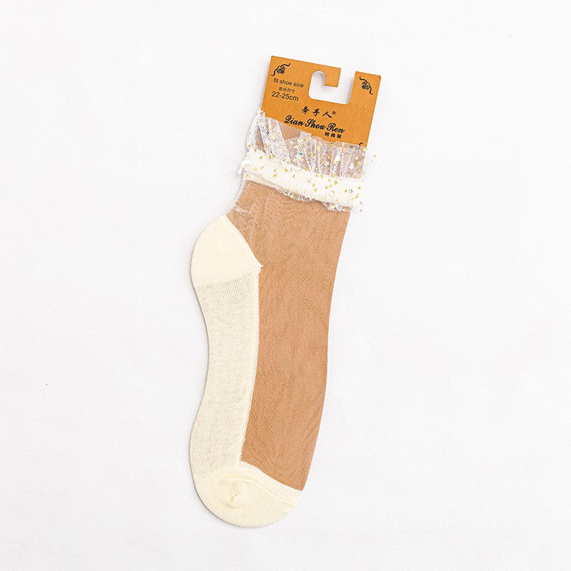 Star Chiffon Short Socks For Women, Ultra-thin Transparent Glass Fiber Starry Crystal Socks