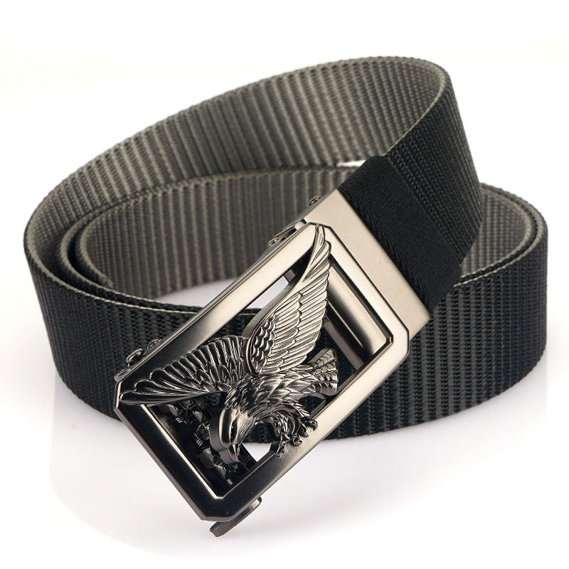 Two-tone Nylon Mens Trendy Belt With A Toothless Rotating Automatic Buckle