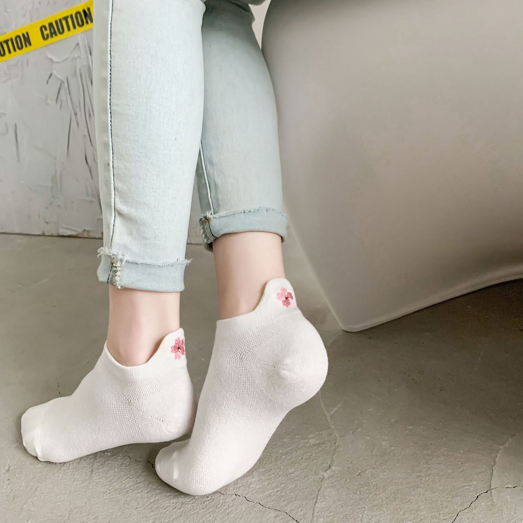 Cute Cherry Blossom Embroidered No Show Socks, Mesh Breathable Invisible Liner Socks, Women's Low-Cut Socks For Sneakers & Summer