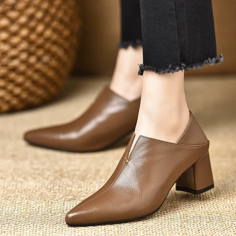Deep-toe High-heeled Pointed-toe Mid-heel Shoes Springautumn New Style