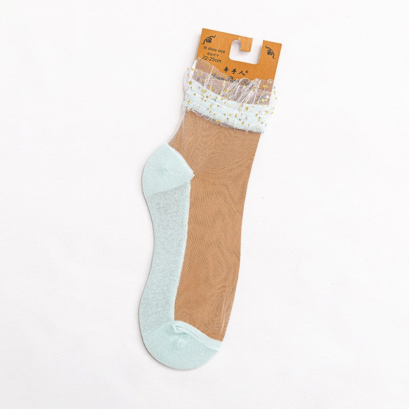 Star Chiffon Short Socks For Women, Ultra-thin Transparent Glass Fiber Starry Crystal Socks