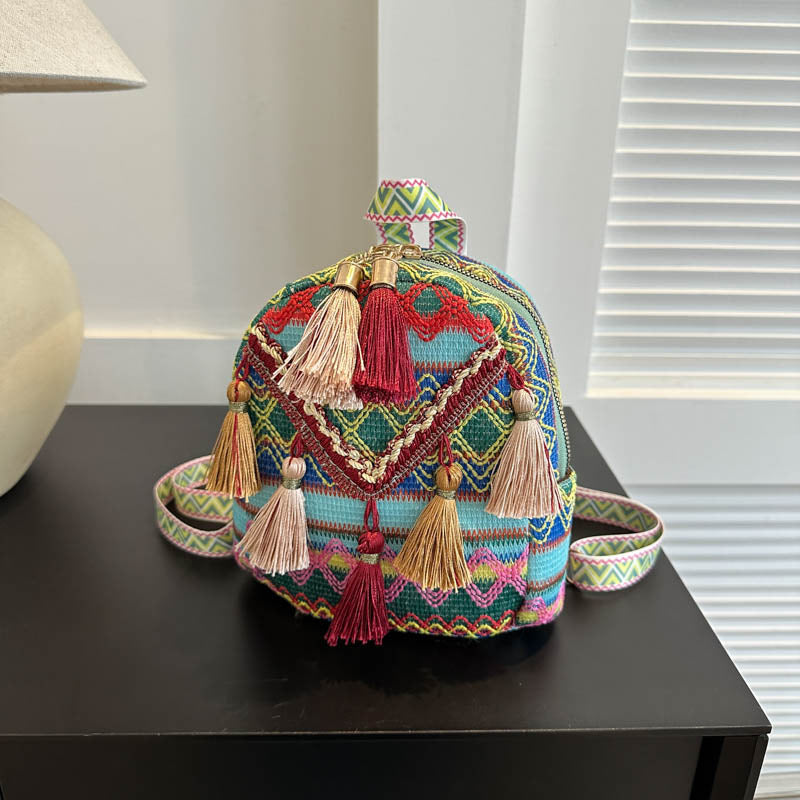 New Lightweight Womens Backpack With Ethnic-style Tassels