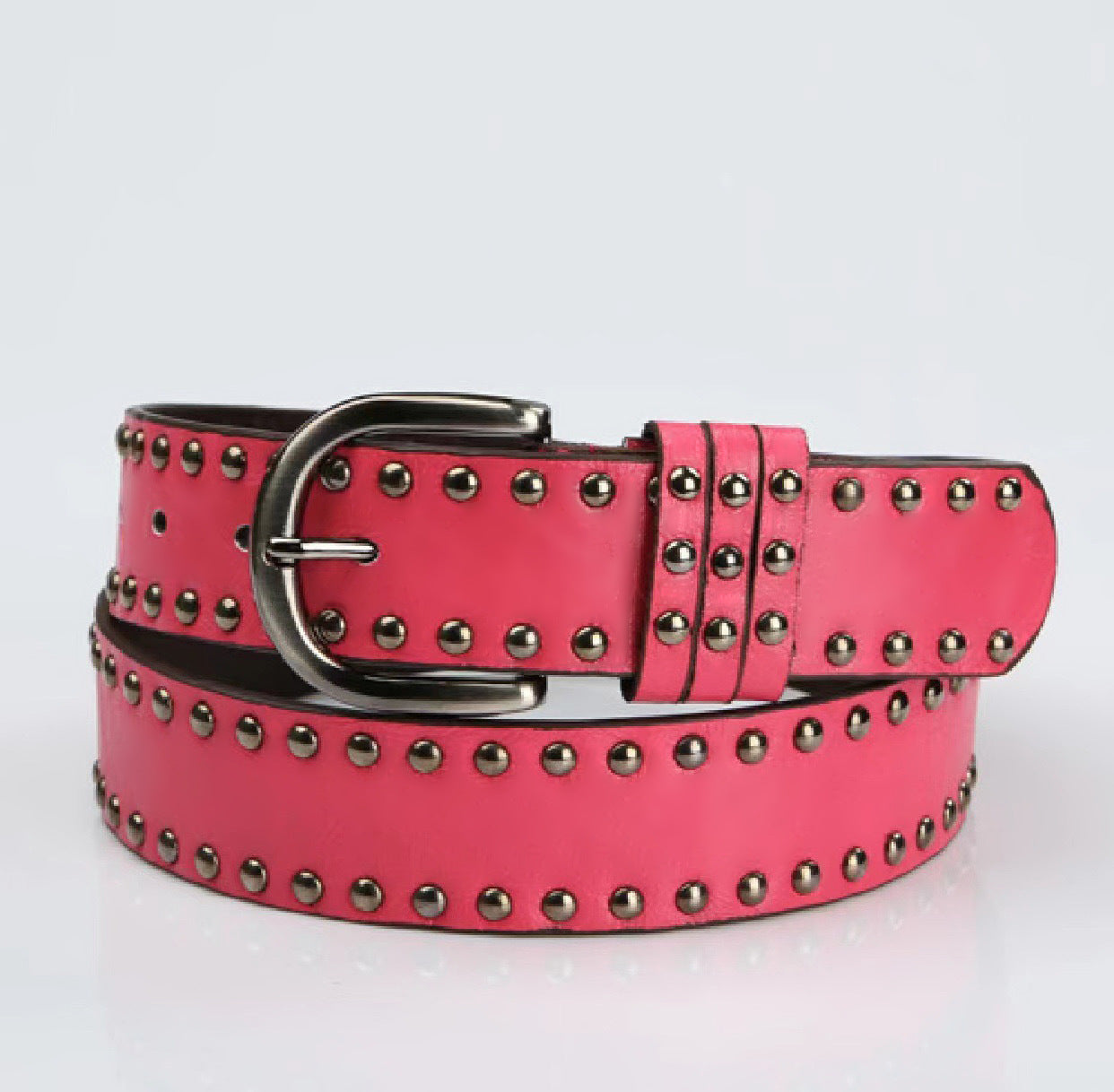 Womens Soft-leather Belt With Pin Buckle And Decorative Rivets