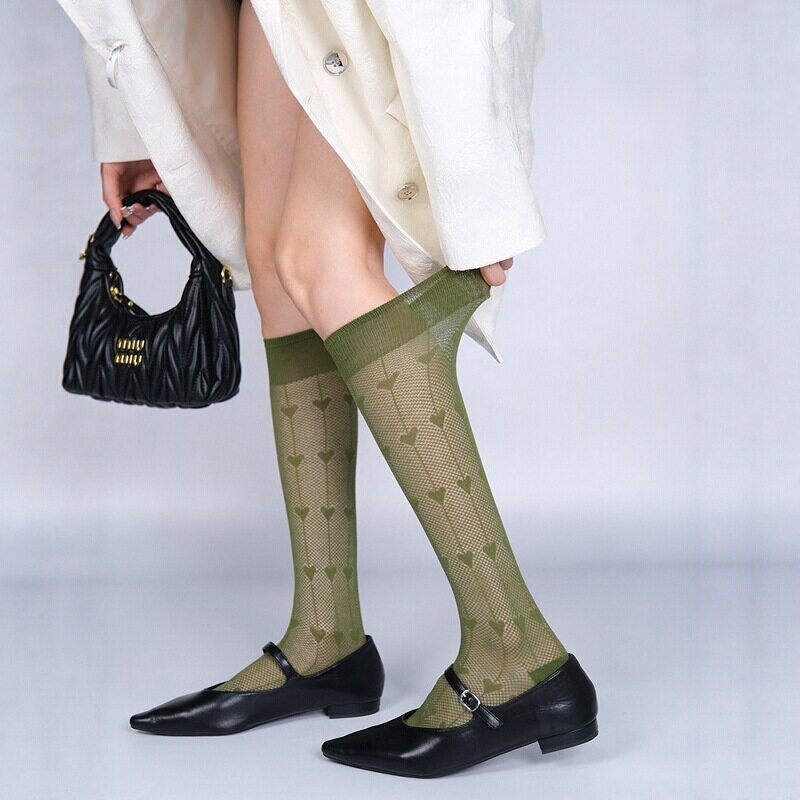 Summer Temperament Dopamine Calf Socks Children's Love Hollow Mesh Knee Pile Socks Long Socks