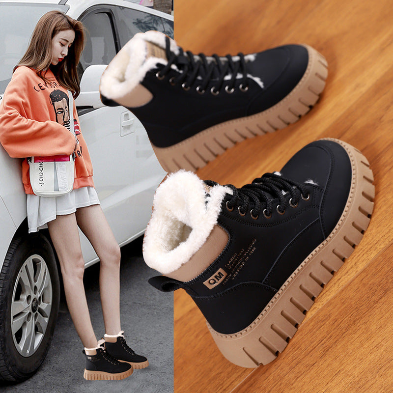 Womens High-top, Fleece-lined Dr Martensstyle Boots, Thick-soled And Casual