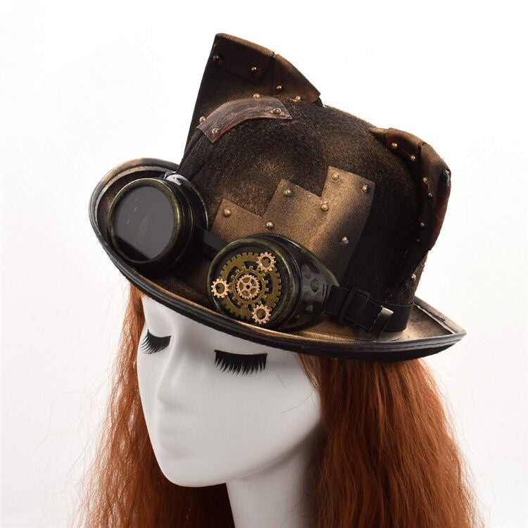 Steampunk Streetwear Vintage Gear Oversized Round Top Fedora