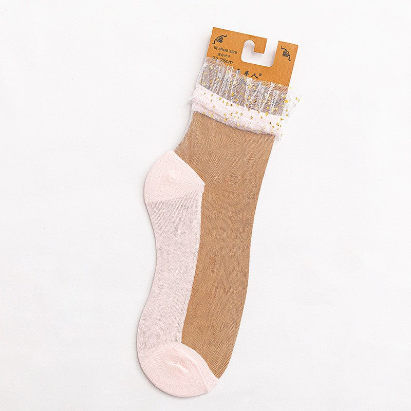 Star Chiffon Short Socks For Women, Ultra-thin Transparent Glass Fiber Starry Crystal Socks