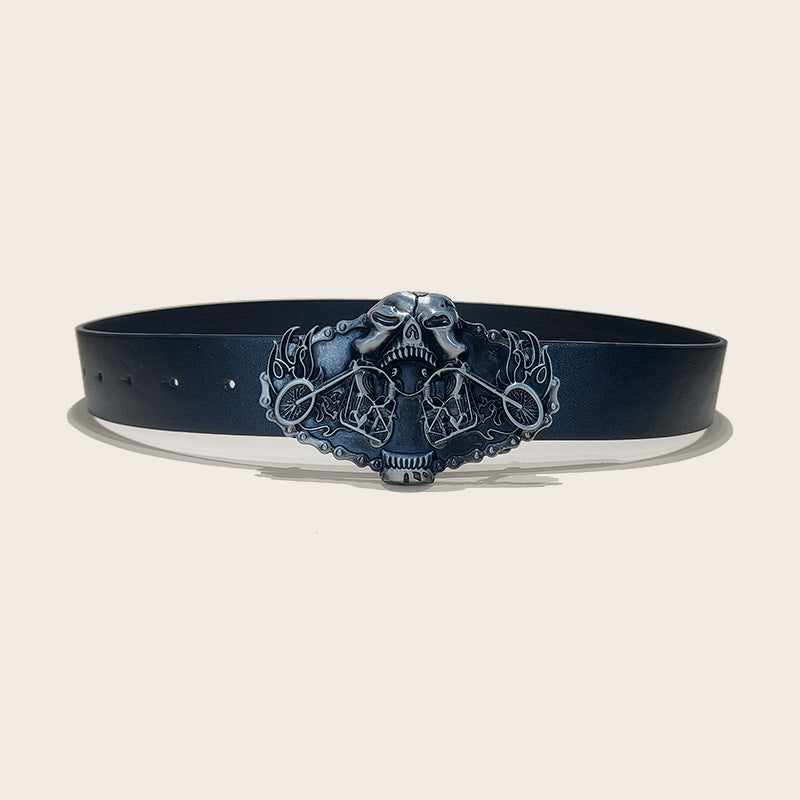 Personalized Skull And Rose Embossed PU Leather Belt