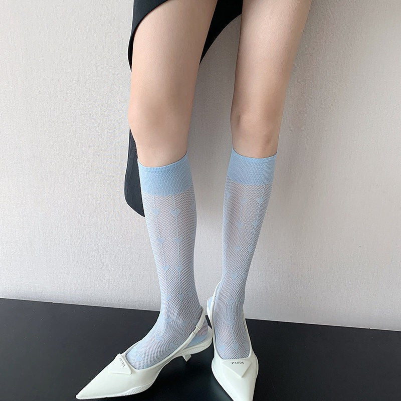 Summer Temperament Dopamine Calf Socks Children's Love Hollow Mesh Knee Pile Socks Long Socks