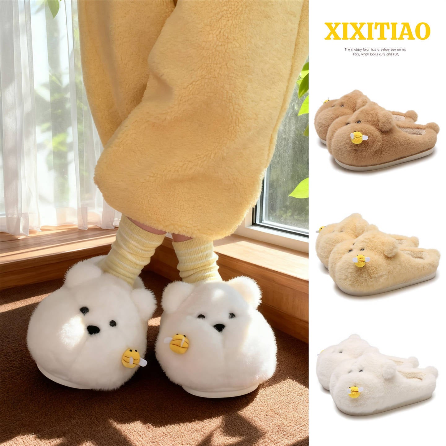 Cute And Fun Chubby Bear Slippers Stung By A Bee