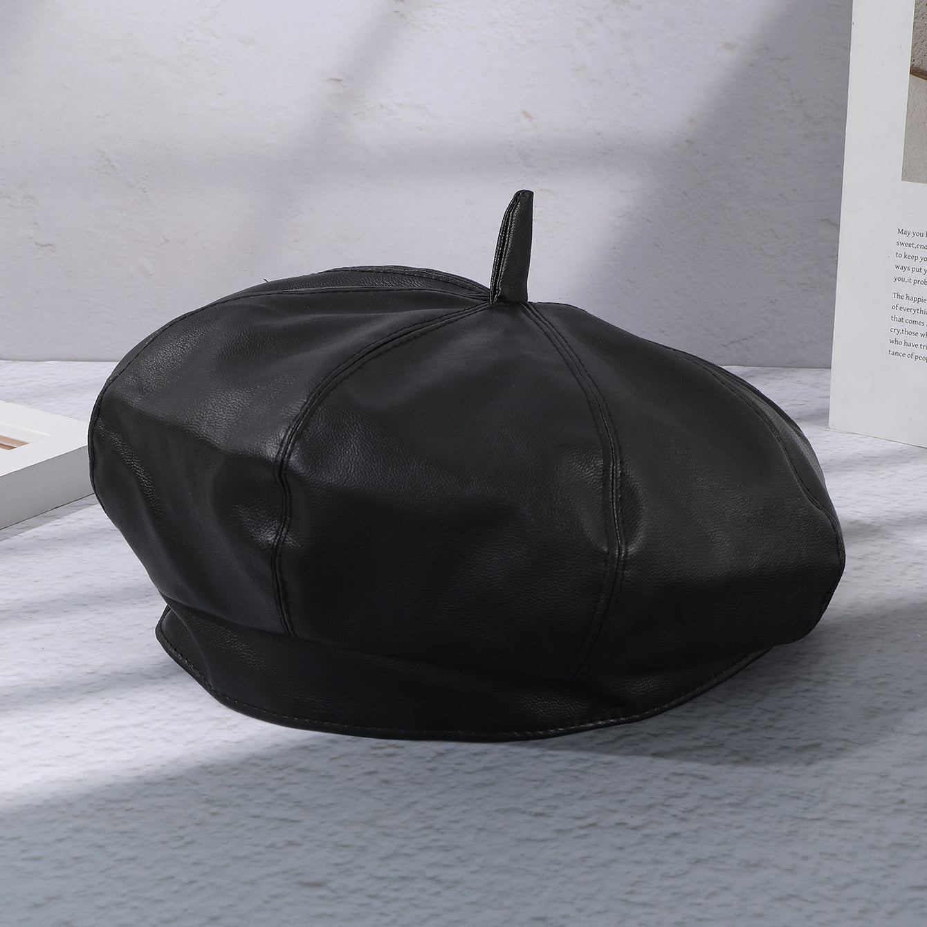 A Solid Color Leather Y2K Style Fashionable Beret For Women, Suitable For Daily Leisure, Commuting, Shopping, Dates And Outings