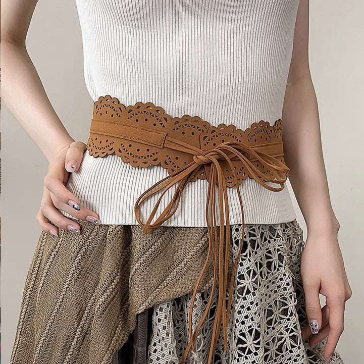 Fashionable All-Match Lace Fringe Strap Wide Waist Cincher