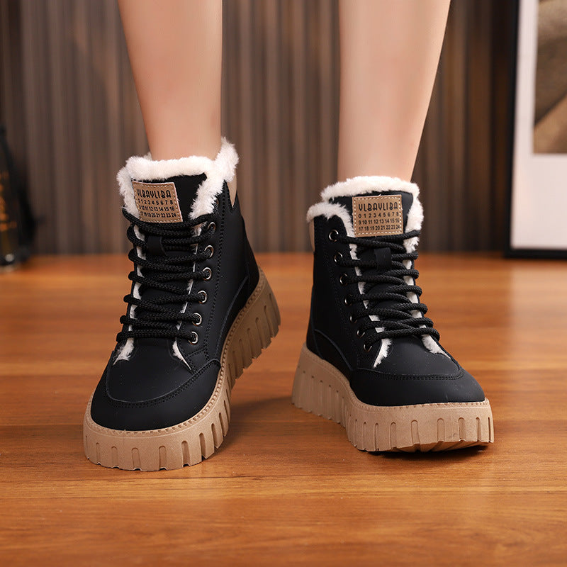 Womens High-top, Fleece-lined Dr Martensstyle Boots, Thick-soled And Casual