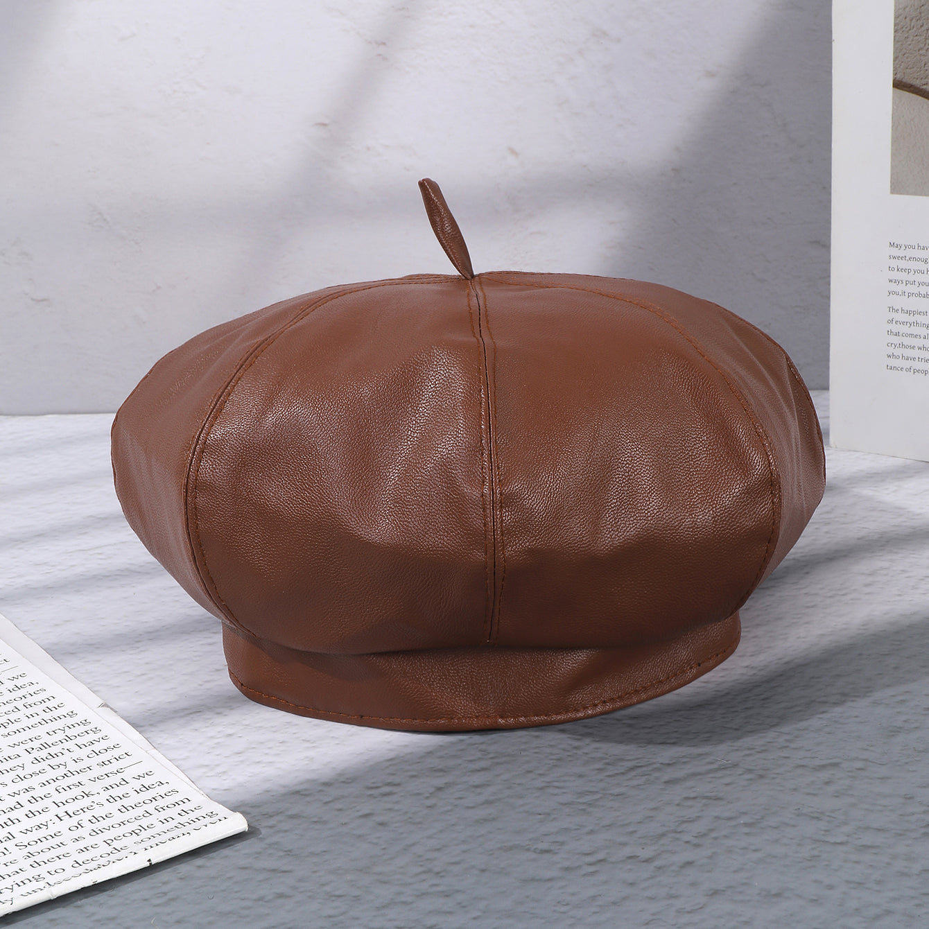 A Solid Color Leather Y2K Style Fashionable Beret For Women, Suitable For Daily Leisure, Commuting, Shopping, Dates And Outings