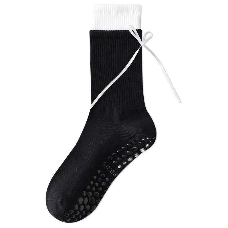 Yoga Socks, Mid Tube, Pure Cotton, Anti Slip Silicone, Indoor Fitness Pilates, Double Ribbed Boneless Sports Socks, Color Blocked