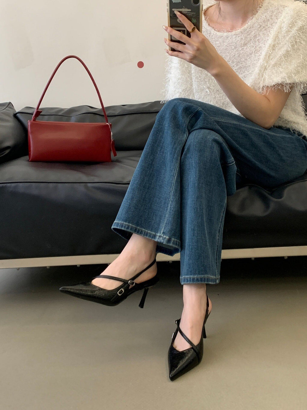 French Elegant Mature Pointed Toe Closed-Toe Backless Sandals, Women One-Strap New Arrival Stiletto Heel Shallow Mouth Sandals