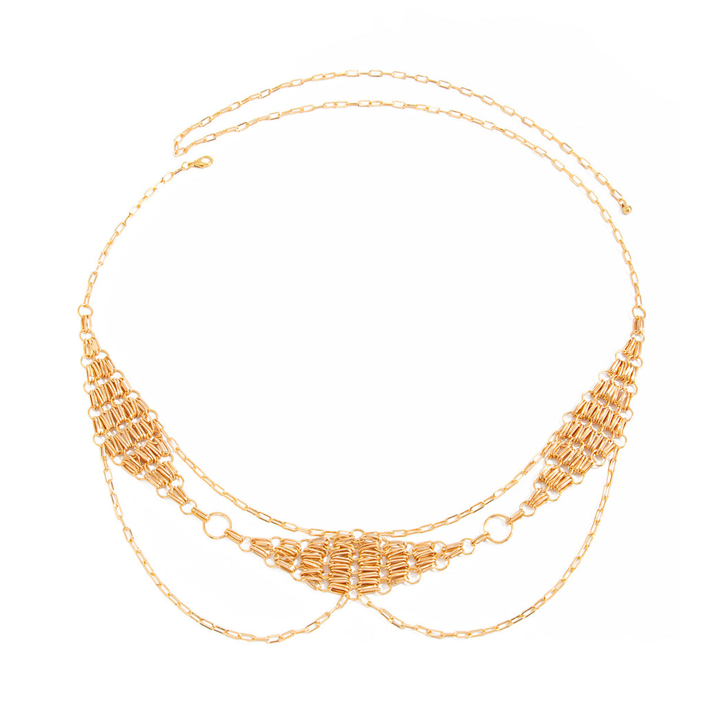Retro Metal Diamond Woven Waist Chain