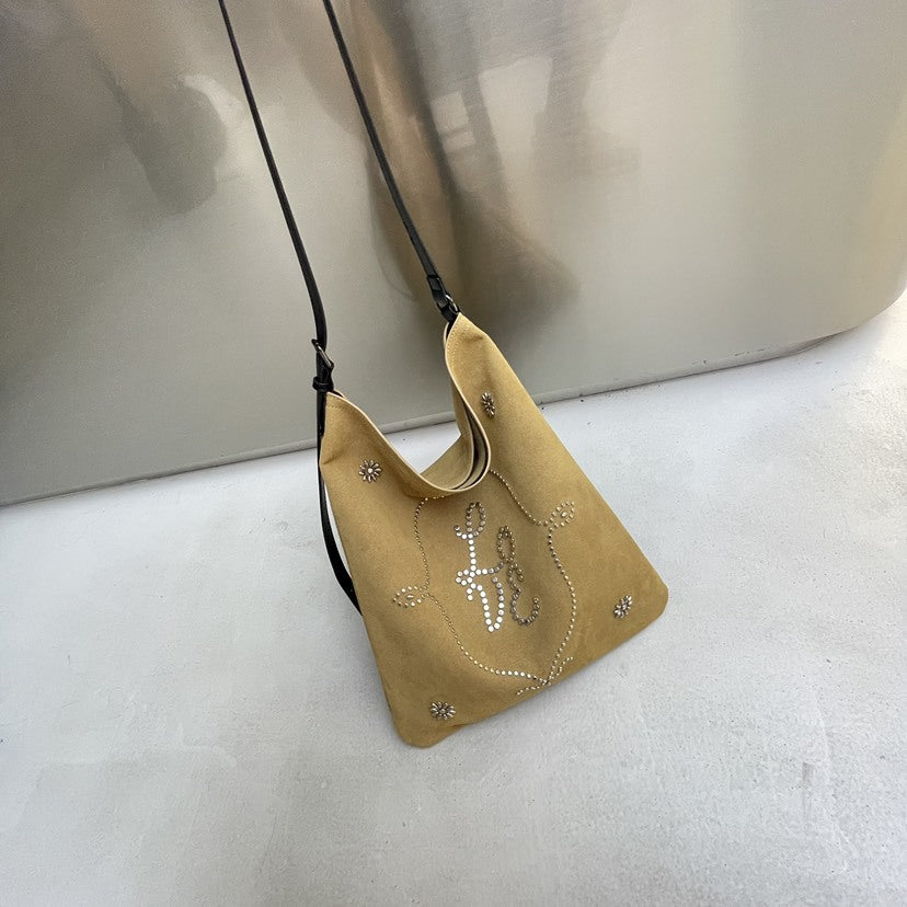 Retro Suede Matte Rivet Large-Capacity Tote Bag