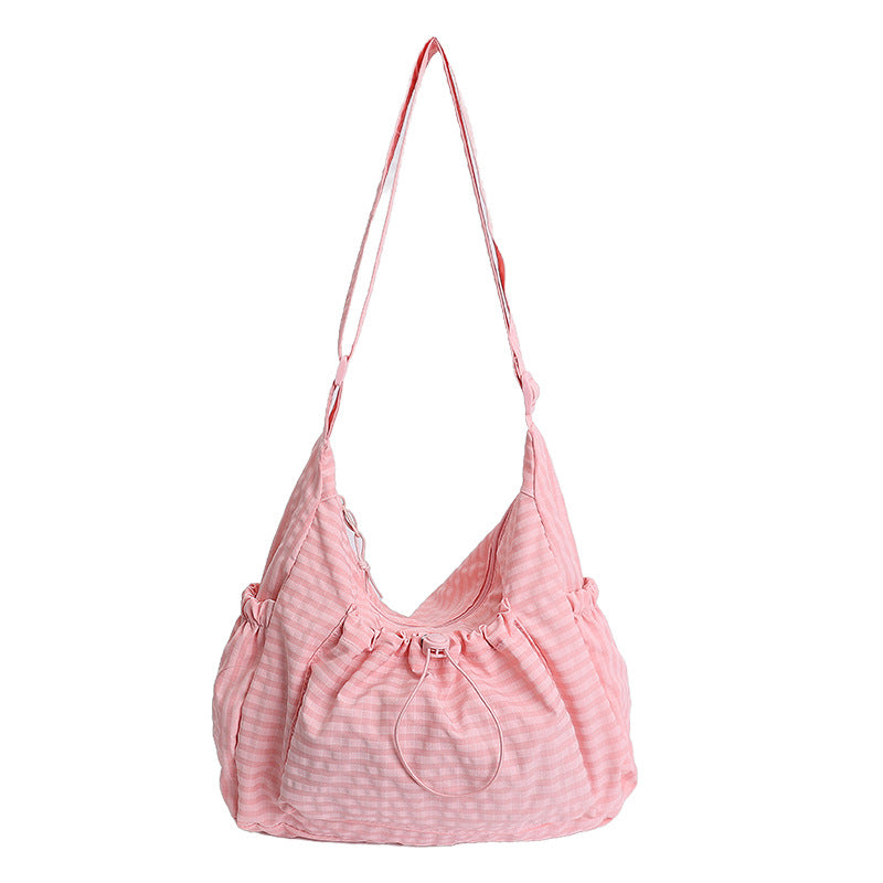 Designer-style Plaid Drawstring Bag With Hanging Buckle Cheerful Vibe Can Be Worn As A Shoulder Bag Or Crossbody Bag