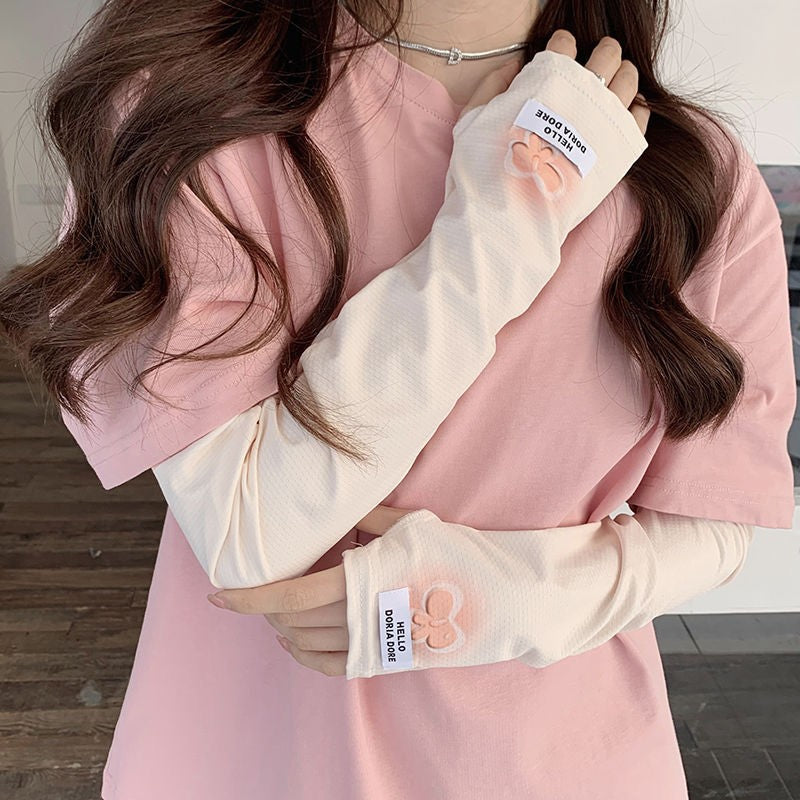 Women's Ice Silk Sun Protection Bow Sleevelet For Summer Outdoor Cycling, UV-Blocking Thin Arm Sleeve