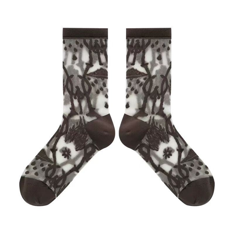 Cass Women's Socks With Spring And Summer Patterns, Lace, Crystal Glass Silk, Lightweight, Breathable, Personalized Trendy Stockings, Women's Summer Thin Version