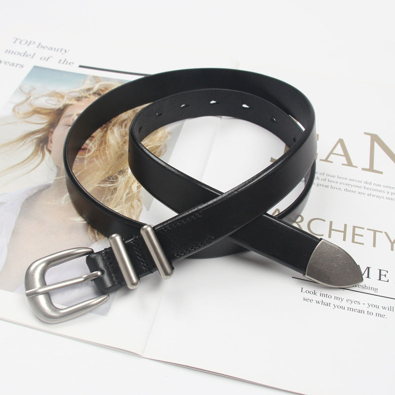 Korean Artistic Youth Silver Buckle Womens Slender Waist