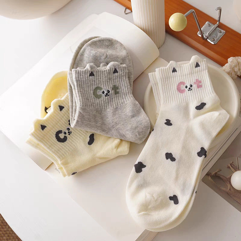 Coquette Heart Print Ankle Socks, Ruffle Cuff Pastel Knit Socks, Women's Cute Casual Socks For Everyday & Sneakers