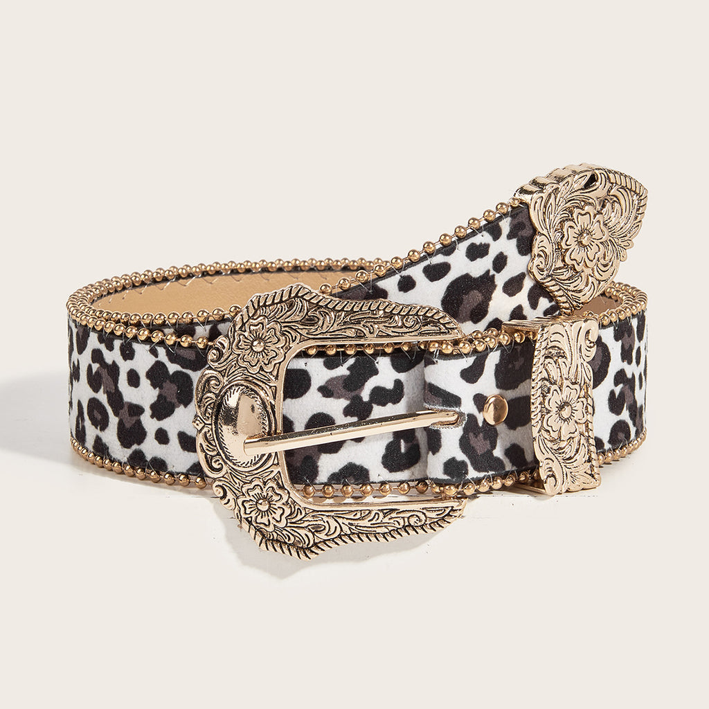 Womens Vintage American-Style Leopard-Print Belt