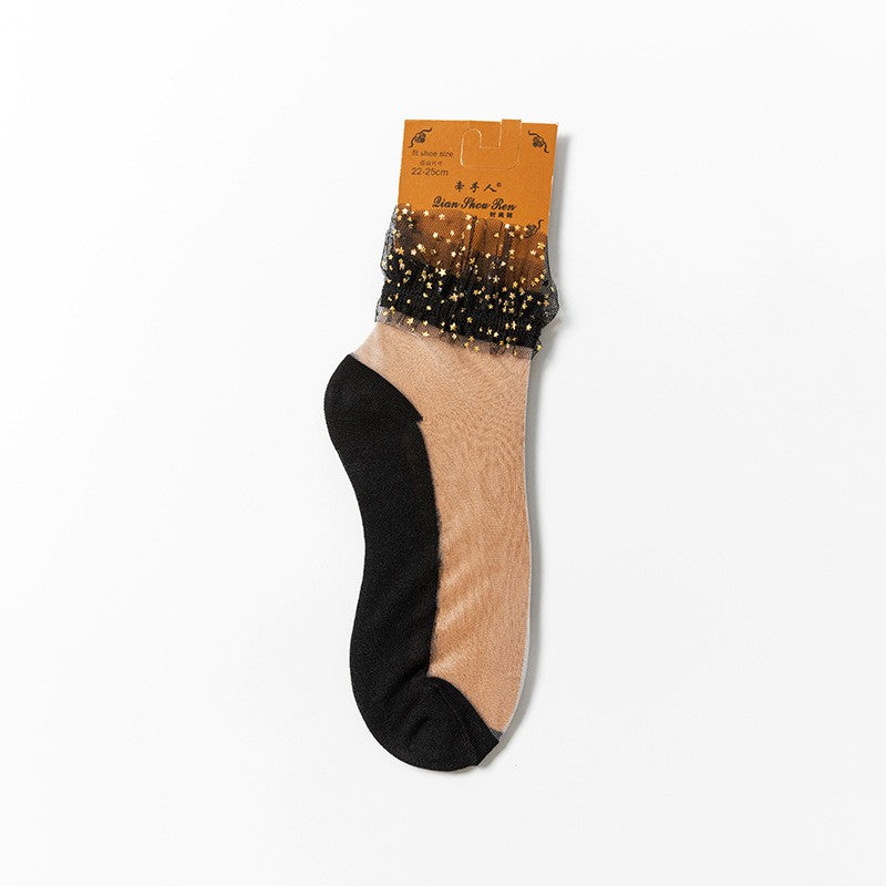 Star Chiffon Short Socks For Women, Ultra-thin Transparent Glass Fiber Starry Crystal Socks
