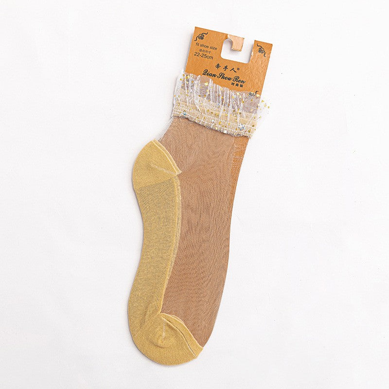 Star Chiffon Short Socks For Women, Ultra-thin Transparent Glass Fiber Starry Crystal Socks