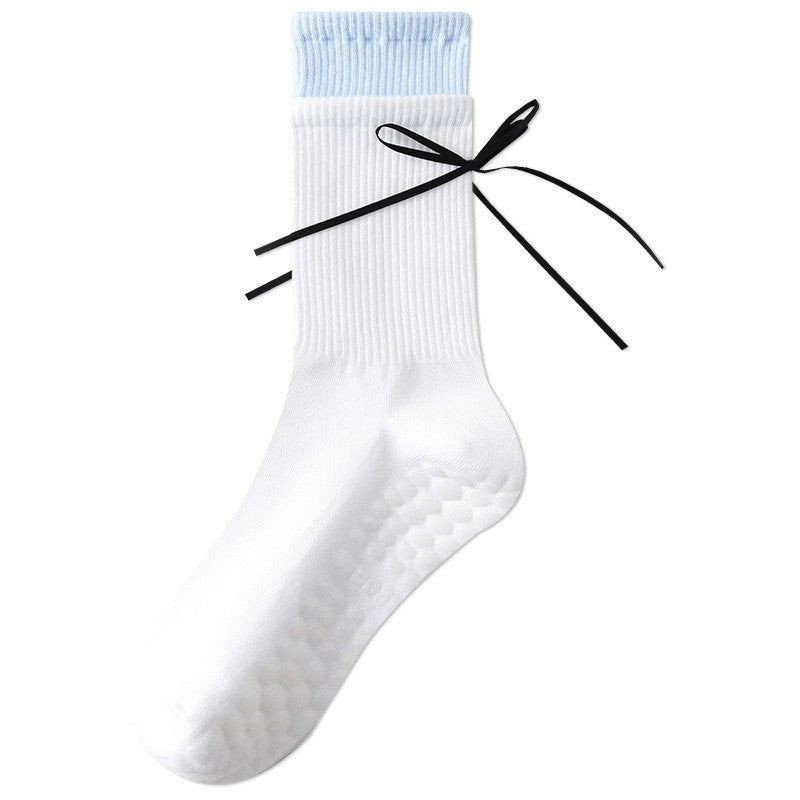 Yoga Socks, Mid Tube, Pure Cotton, Anti Slip Silicone, Indoor Fitness Pilates, Double Ribbed Boneless Sports Socks, Color Blocked